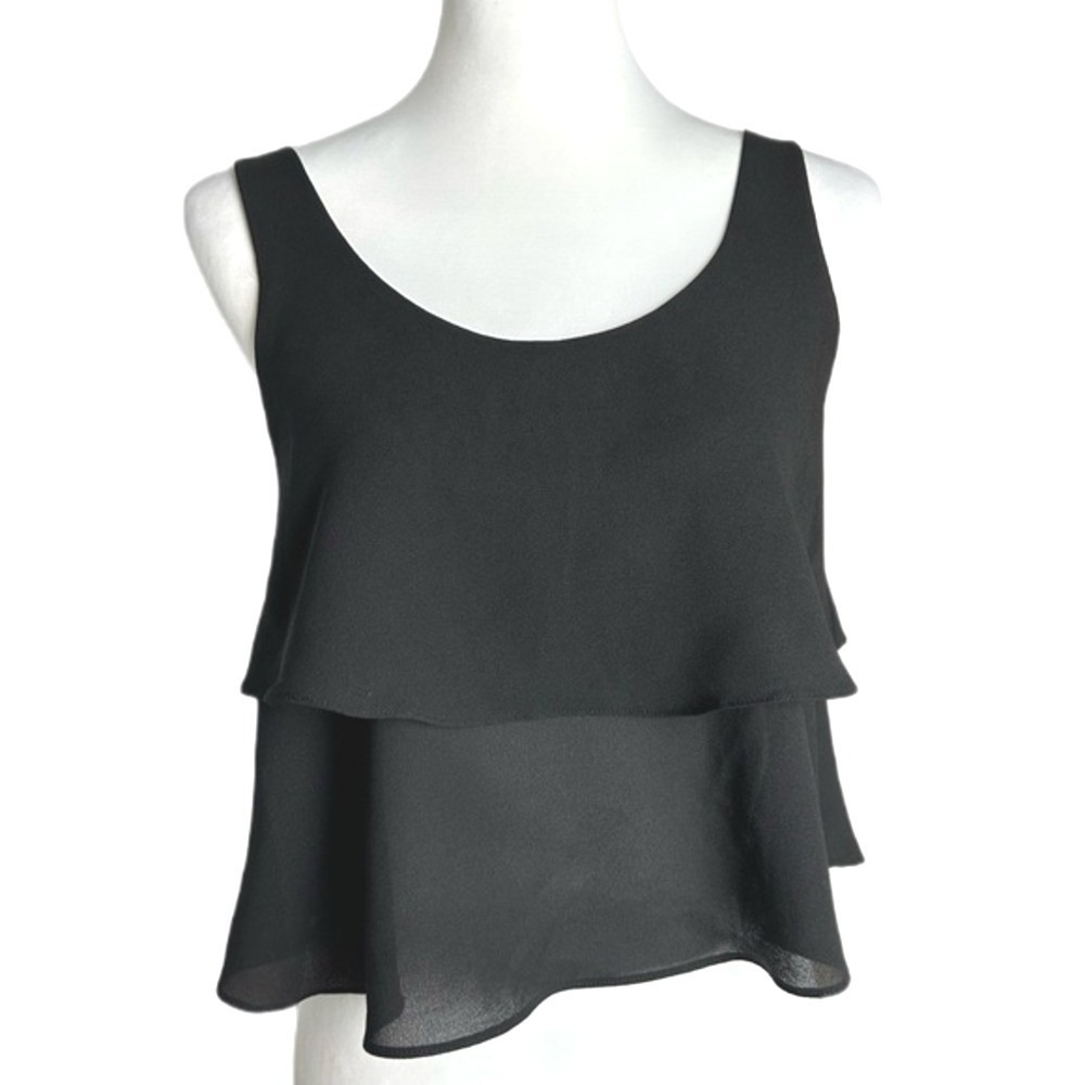 Paper Crane JC10276A‎ Layered Chiffon Tank Top Black Womens Small